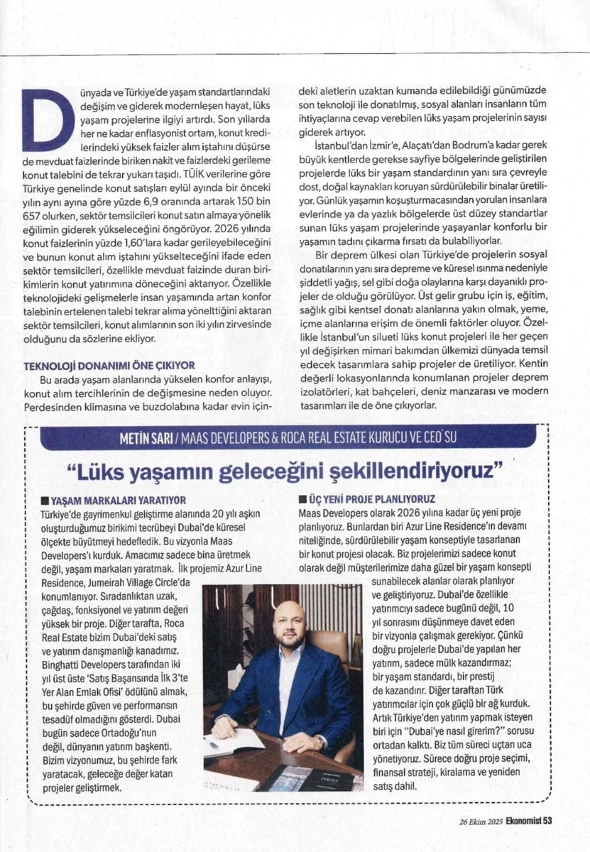 Ekonomist Dergisi - Metin SARI - Sayfa 2 - Lüks Yaşamın Geleceğini Şekillendiriyoruz